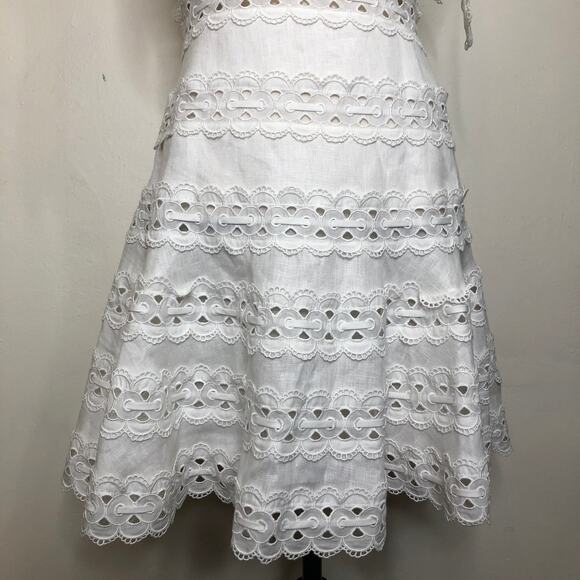 Zimmermann Dress Kirra Tie Shoulder Mini White Ivory Flare Linen Lace '2' US 8 - Picture 8 of 15